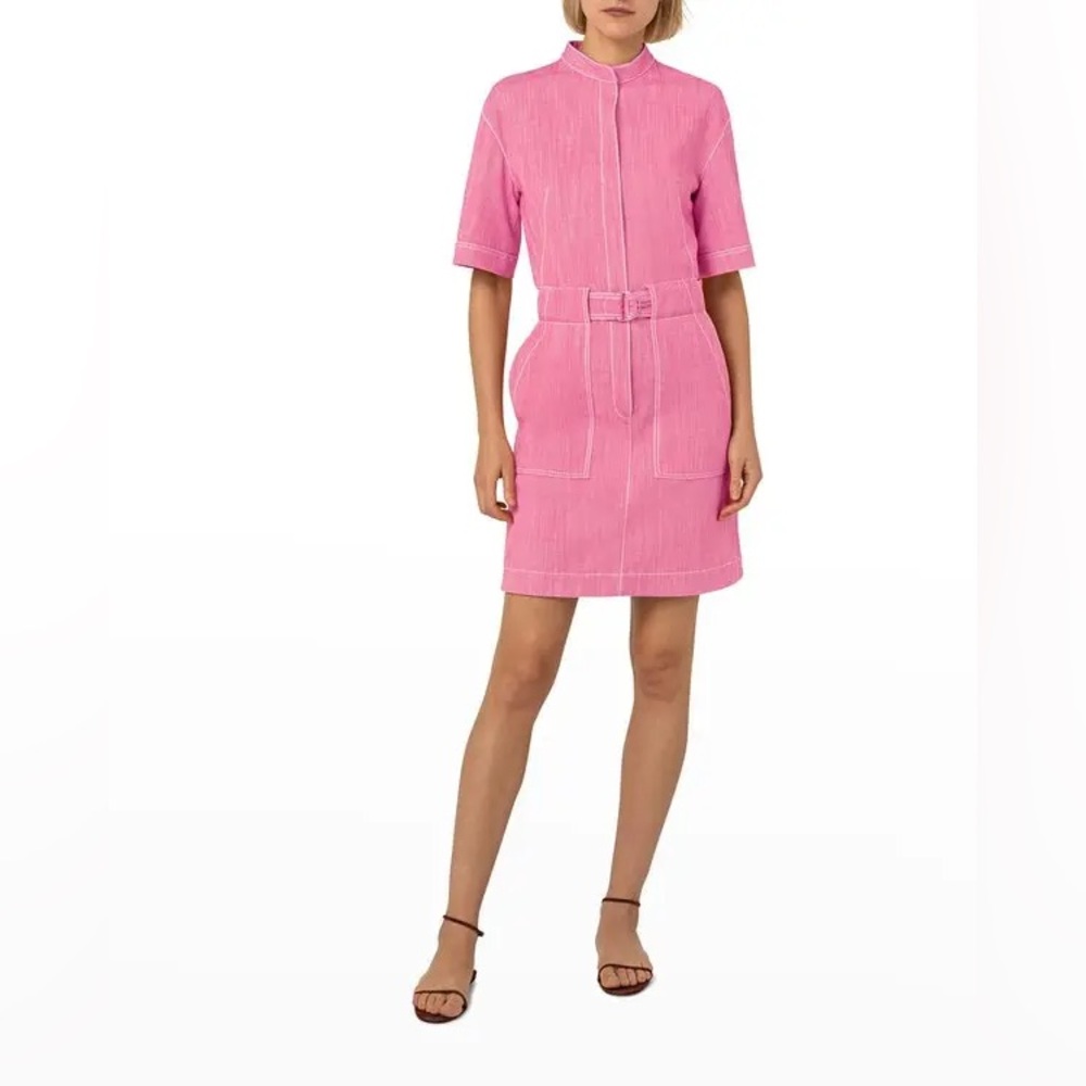 Akris punto pink denim belted dress size 12